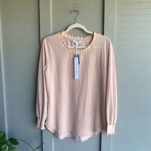 ANTHROPOLOGIE JANE & DELANCEY RUFFLE MOCK NECK TOP in Dusty Pink Size: M